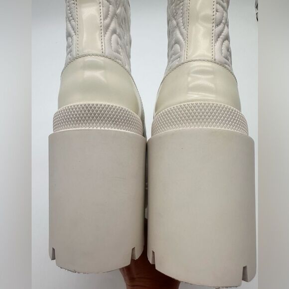 Gucci Trip Combat Zip Boots GG Logo White Quilted Rhombus Block Heel EU 38 US 8 - Picture 9 of 15